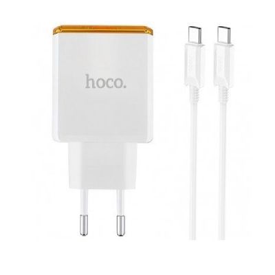 Адаптер мережевий  Smart charger Type-C to Type-C Cable set CS43A |2Type-C, 45W/3A, PD/QC|white 24060 Hoco