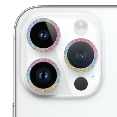 Захисне скло Metal Sparkles на камеру (в упак.) для Apple iPhone 15 Pro (6.1) /15 Pro Max (6.7) (Бузковий / Rainbow) 65699 Стекло