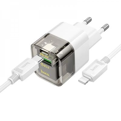 Мережевий ЗП  C131A Platinum dual-port PD30W+QC3.0 Type-C to Lighting (Чорний) 46294 Hoco
