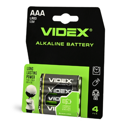 Батарейка VIDEX ALKALINE 1.5V AAA LR03 (4шт/60шт/720шт) 43903
