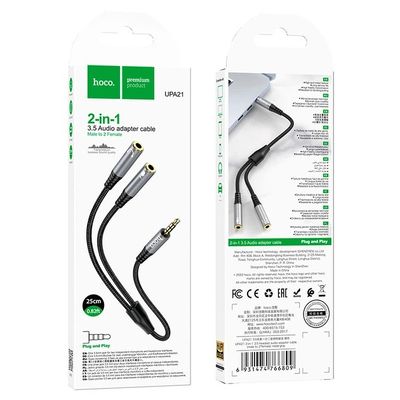 AUX  UPA21 2in1 3.5mm to 3.5mm (male to 2 *female) (Сірий) 34423 Hoco