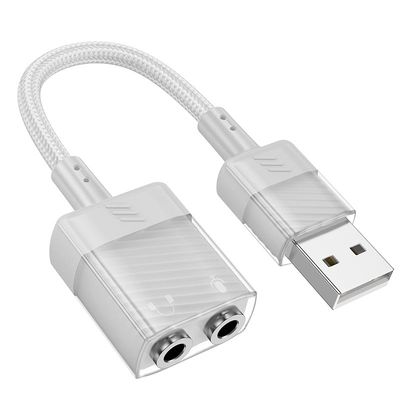 Перехідник HOCO Spirit 2-in-1 transparent external sound card for earphones USB to 3.5 mm LS37 |15cm, DAC| 19161 Hoco