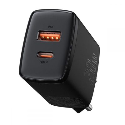 МЗП  Compact Quick Charger 20W QC+ PD (1Type-C + 1USB) (black) 32367 Baseus
