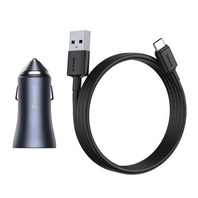 АЗП  Golden Contactor Pro 40W 2USB + Cable Type-C 5A (1m) (dark gray) 31911 Baseus