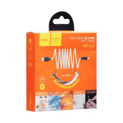 Дата кабель  X21 Plus Silicone MicroUSB Cable (2m) (Чорний / Білий) 35240 Hoco