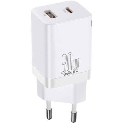 МЗП  Super Si Pro Quick Charger Type-C+USB 30W (white) 33681 Baseus