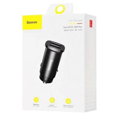 АЗП  Square Metal QC 3.0 30W 2USB (black) 20753 Baseus