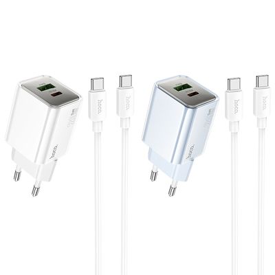 МЗП  N46 Glorious PD20W+QC3.0 (1USB-A/1C) + Type-C to Lightning (White) 73952 Hoco