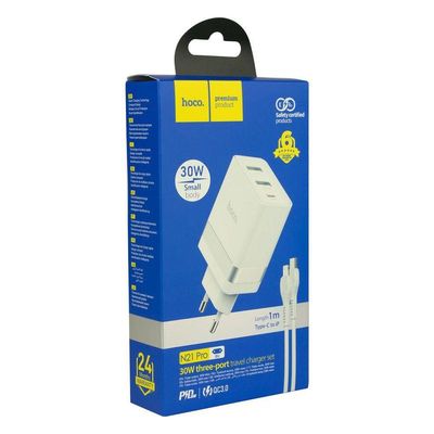 МЗП  N21 Pro Tourer 30W (2xUSB + Type-C) + Кабель Type-C to Lightning (white) 38130 Hoco