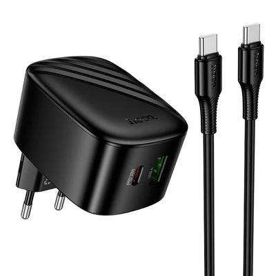 Адаптер мережевий HOCO C to C cable folding charger set CS102A|1USB/1Type-C, 30W/3A, PD/QC| (black) 000012613
