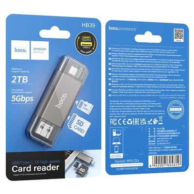 Card Reader  HB39 USB/Type-C 3.0 high-speed (Сірий) black 41811 Hoco
