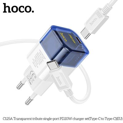 Адаптер мережевий HOCO Type-C to Type-C cable Platinum dual-port C131A |1USB/1Type-C, 30W/3A, PD/QC| Transparent Black 777182 Hoco