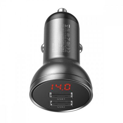 АЗП  Digital Display Dual USB 4.8A Car Charger 24W (silver) 28273 Baseus