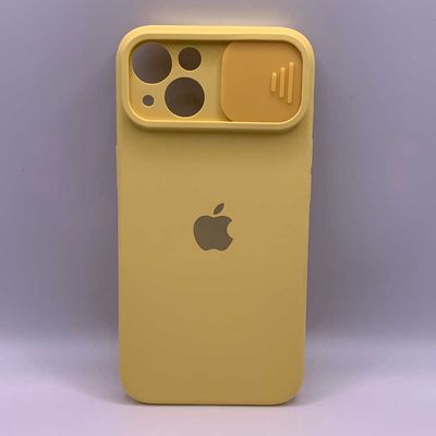 Silicone Case SLIDER Full Camera SQUARE side for iPhone 13 Yellow Чехол