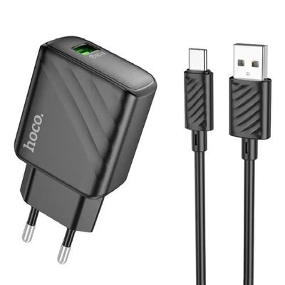 МЗП  CS21A Rich QC3.0 18W (1USB-A) + кабель USB to Type-C (Black) 00076859 Hoco