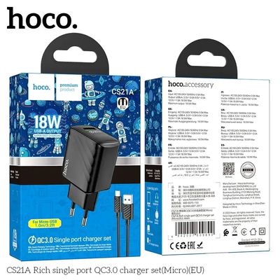 Мережевий ЗП  CS21A Rich (1A) 18W QC3.0 Micro (Чорний) 44198 Hoco