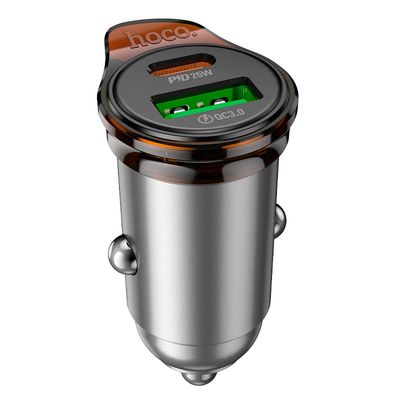 Авто адаптер  NZ16A Rigorous (1A1C) 43W/PD25W+QC3.0 (Сірий) metal-grey 53309 Hoco