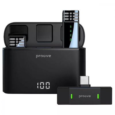 Бездротовий петличний мікрофон  Record Type-C + Lightning (black) PMRC00010202 Proove