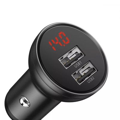 АЗП  Digital Display Dual USB 4.8A Car Charger 24W (dark gray) 28273 Baseus