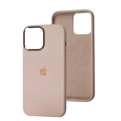 Чохол Silicone case Full (Metal Frame and Buttons) for iPhone 13 Pro Pink sand