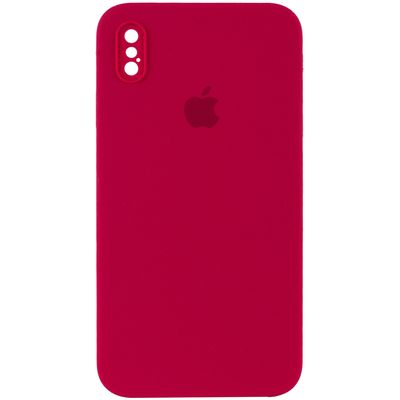 Чохол Silicone Case Square Full Camera Protective (AA) для Apple iPhone XS / X (5.8) (Червоний / Rose Red) 40231 40231 Чехол