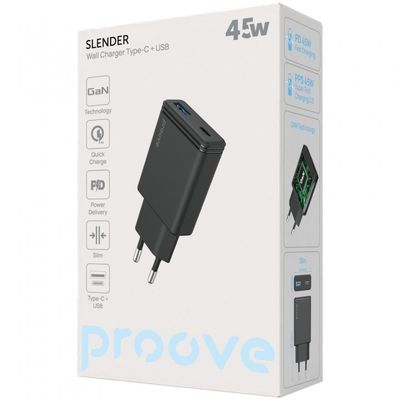 МЗП  Slender 45W (Type-C + USB) (black) 68013 Proove