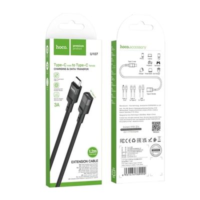 Перехідник  U107 Type-C male to Type-C female USB2.0 (1.2m) (Black) 73933 Hoco
