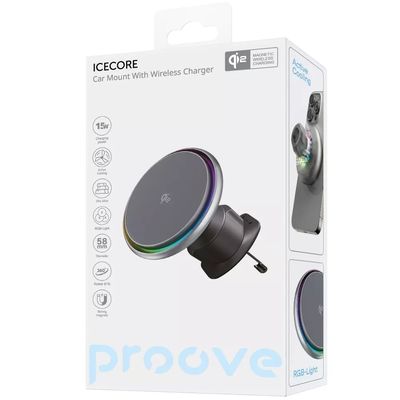 Автомобільний тримач з Бездротовим ЗП  IceCore Qi2 15W (gray) 64945 Proove