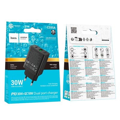 МЗП  CS95A Leader PD30W+QC3.0 (1USB-A/1C) (Black) black 789050 Hoco