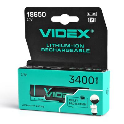 Акумулятор VIDEX Li-ION з захистом від перегріву 18650 3400mAh 12373