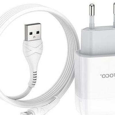МЗП  C12 Charger + Cable (Lightning) 2.4A 2USB (white) 12219 12219 Hoco