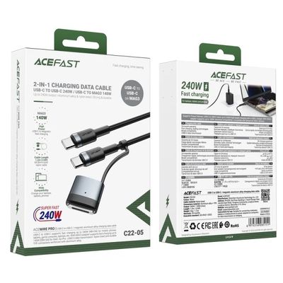 Кабель ACEFAST C22-05 USB-C to USB-C / magnetic aluminum alloy charging data cable Black