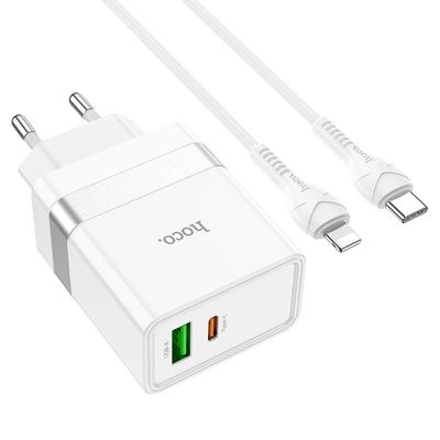 МЗП  N21 Extension Speed Type-C + USB + Cable (Type-C to Lightning) PD 30W+QC3.0 (white) 34394 Hoco