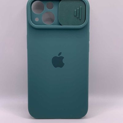 Silicone Case SLIDER Full Camera SQUARE side for iPhone 13 Pine green Чехол