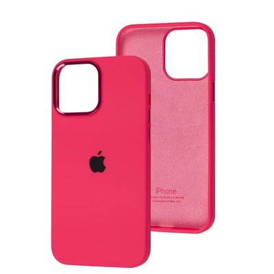 Чохол Silicone case Full (Metal Frame and Buttons) for iPhone 13 Pro Hot pink