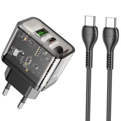 Адаптер мережевий HOCO Type-C to Type-C cable dazzling dual-port N34 |1USB/1Type-C, 20W/3A, PD/QC| 24182 Hoco