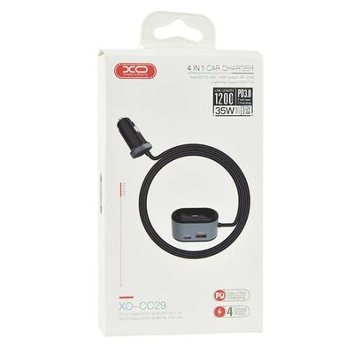 Автомобильное ЗУ  CC29 4in1 1USB 2.4A+PD Type-C QC3.0 + зарядка для Apple AirPods (Черно-серый) 30038 XO