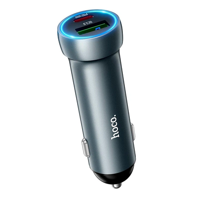 Адаптер автомобільний HOCO Prosperous dual port car charger Z54A |1USB/1Type-C, PD/QC, 48W/3A| (grey) 000011382 Hoco