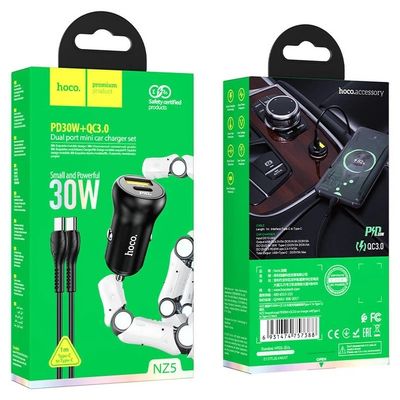 АЗП  NZ5 Smooth road PD30W + QC3.0 car charger set (Type-C to Type-C) Hoco