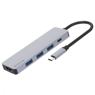 Type-C-Хаб  Iron Link 5 in 1 (3*USB3.0 + Type C + HDMI) (silver) 54690 Proove