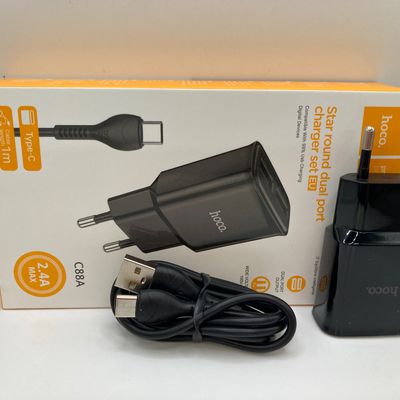 МЗП  C88A Star round (2 USB) + Кабель Type-C (black) 37007 Hoco