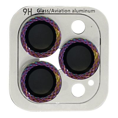 Захисне скло Metal Shine на камеру (в упак.) для Apple iPhone 15 Pro (6.1) / 15 Pro Max (6.7) (Бузковий / Rainbow) 65696 Стекло