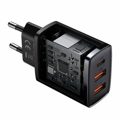 МЗП  Compact Quick Charger 30W (Type-C + 2USB) (black) 33373 Baseus