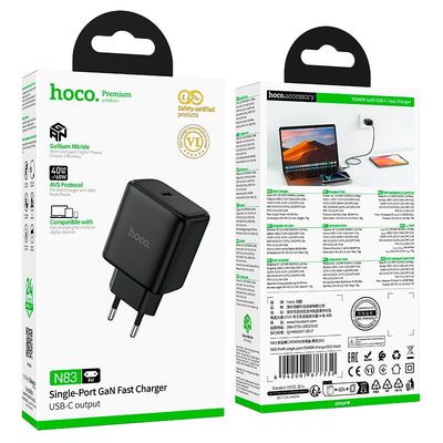 Адаптер мережевий HOCO Profit single port PD charger N83
|1Type-C, 40W/3A, PD/QC| 24520 Hoco