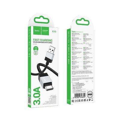 Кабель HOCO Type-C Honorific charging data cable X110 |1m, 3A| (black) black 000011287 Hoco