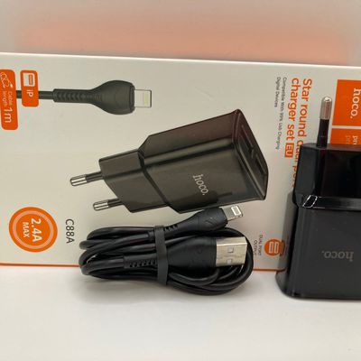 МЗП  C88A Star round (2 USB) + Кабель Lightning (black) 37005 Hoco