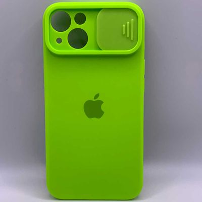 Silicone Case SLIDER Full Camera SQUARE side for iPhone 13 Party green Чехол
