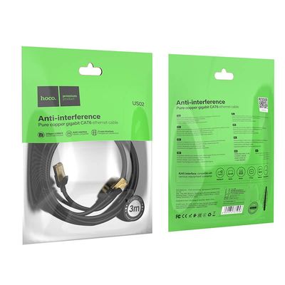 Кабель HOCO LAN RJ45 Level pure copper gigabit ethernet cable US02 |3m| (black) 000008574 Hoco