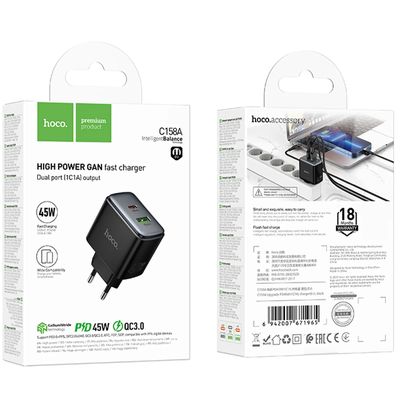 Мережевий адаптер  C158A Upgrade (1C1A) PD45W (Чорний) 789430 Hoco