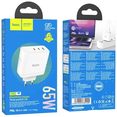 МЗП  N30 Glory PD65W (2Type-C/1USB)with cable (White) Hoco